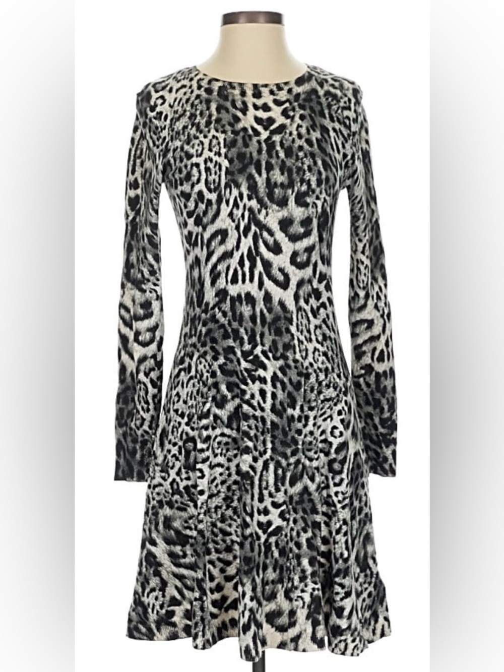 MICHAEL Michael Kors Black and White Leopard Print Long Sleeve Dress